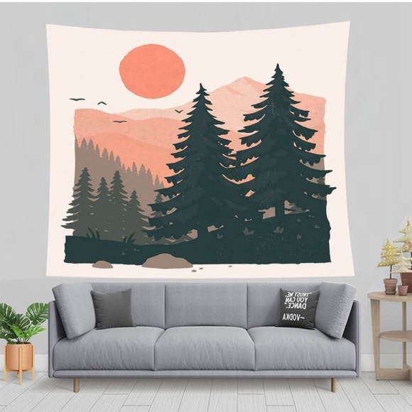 California Mountain Range Pink/Green Forest Retro Pop Art Home Decor Tapestry - Picture 4 of 7